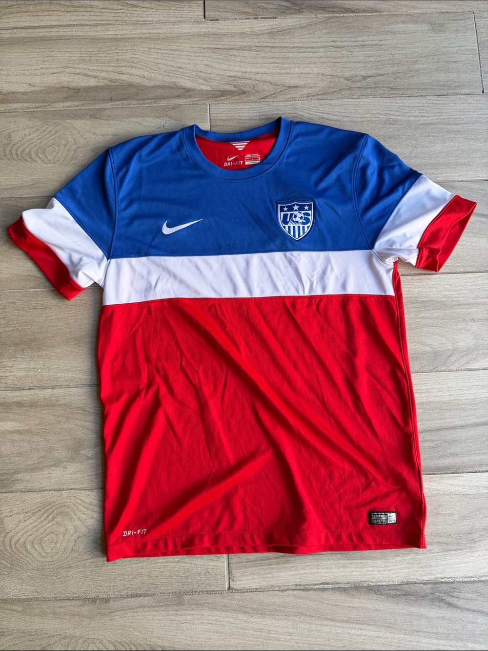 Nike Men’s Blue White Red Block Soccer Jersey